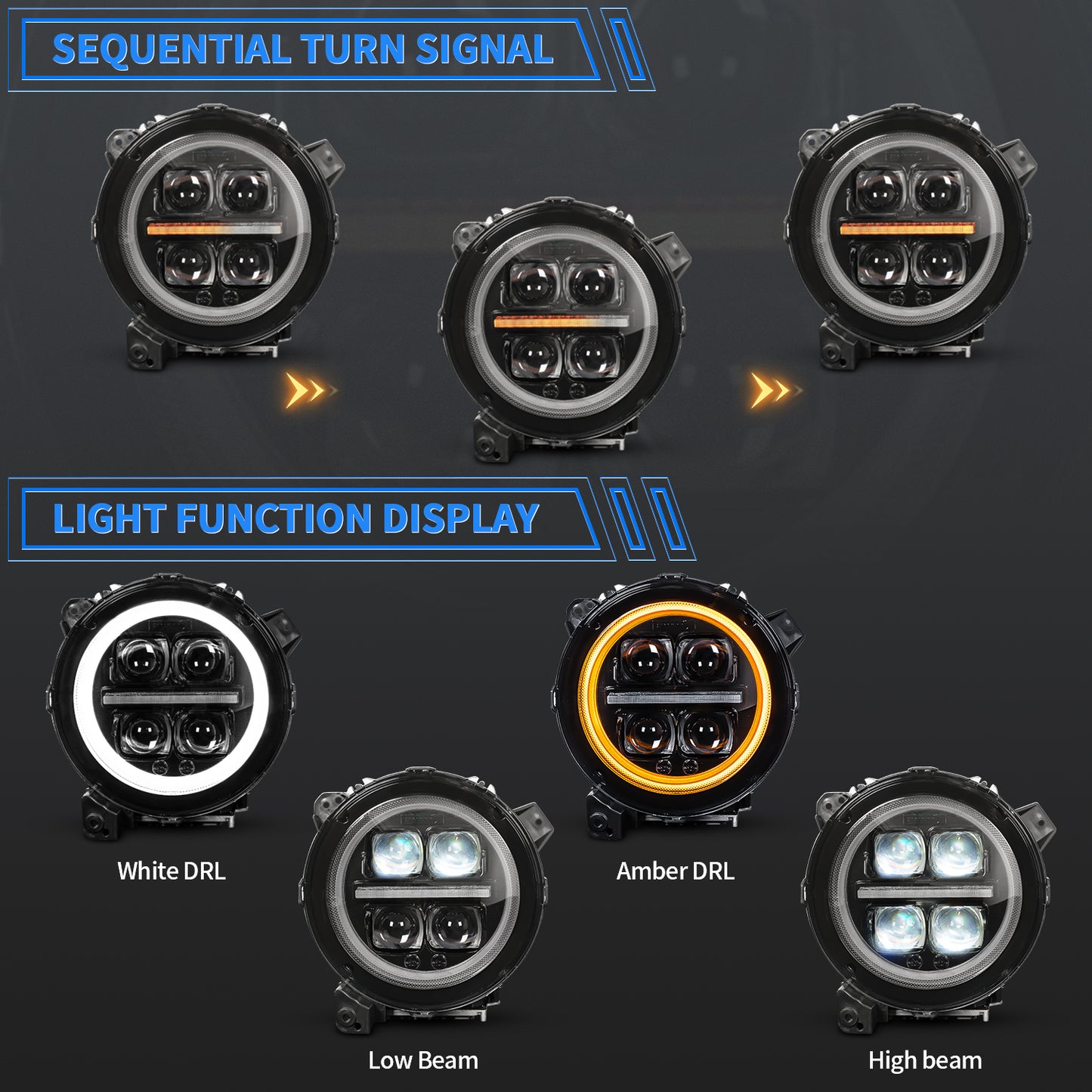 LED Projector Headlights Assembly For Jeep wrangler JL /jeep gladiator JT2018-2024(4 Projectors)