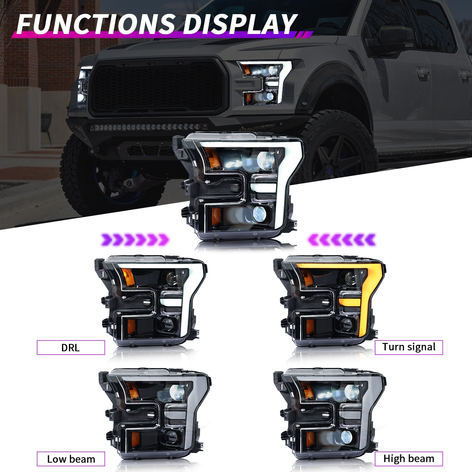 Archaic LED Car Lights  Projector Headlights For Ford F-150 2015-2020
